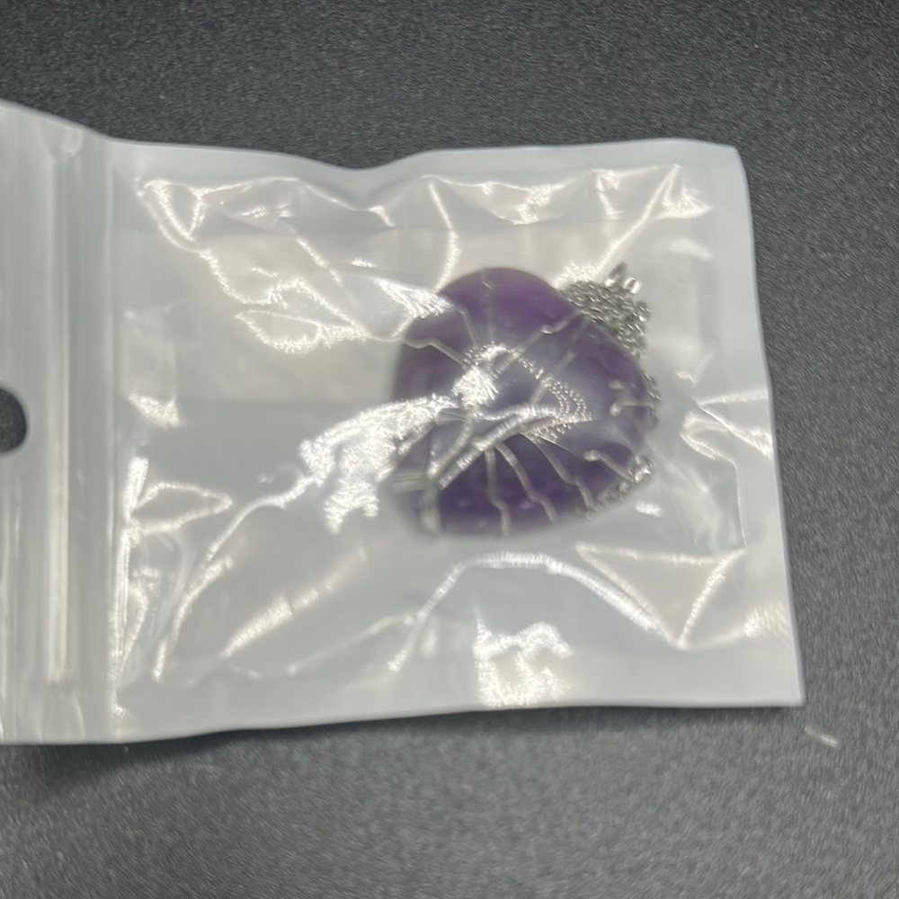 Purple Heart Pendant with Silver Wire Wrap